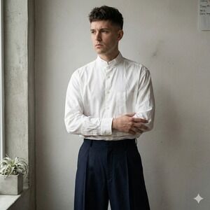 Issey Miyake White Label Shirt Mens 3 Large Mandarin Collar Cotton Shirt White